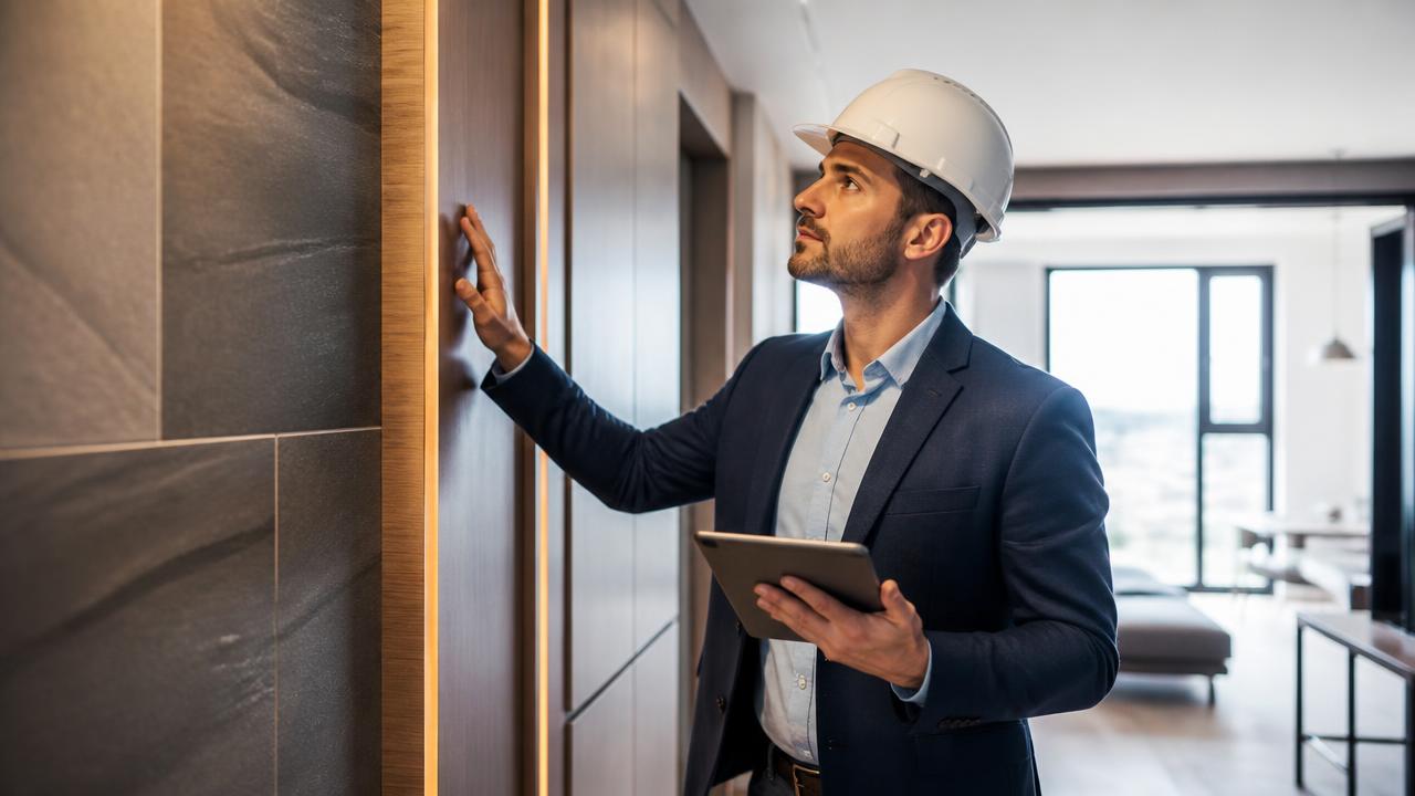 Engenheiro civil realizando vistoria técnica em apartamento